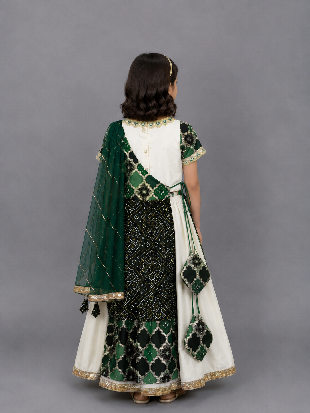 Green Bandhini Peplum Blouse Lehnga Set