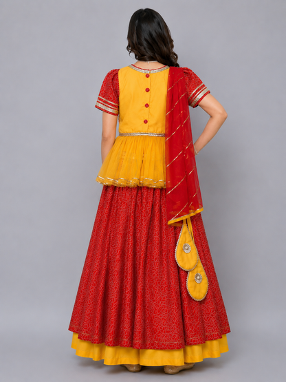 Orange Yellow Peplum Blouse Lehnga Set
