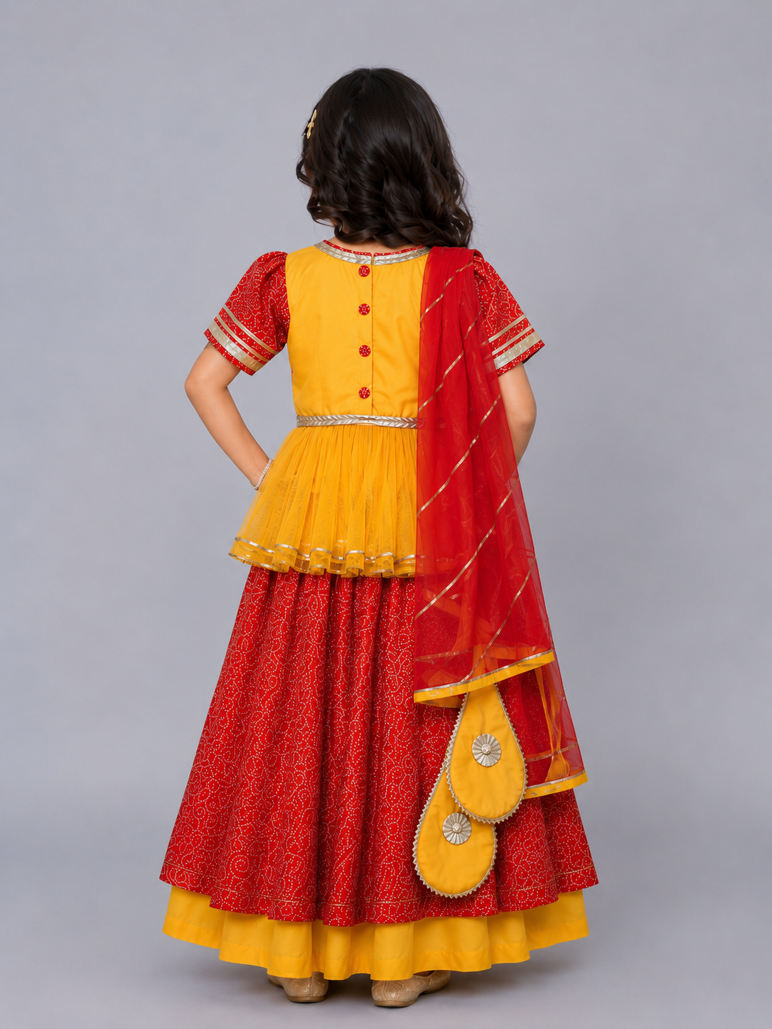 Orange Yellow Peplum Blouse Lehnga Set