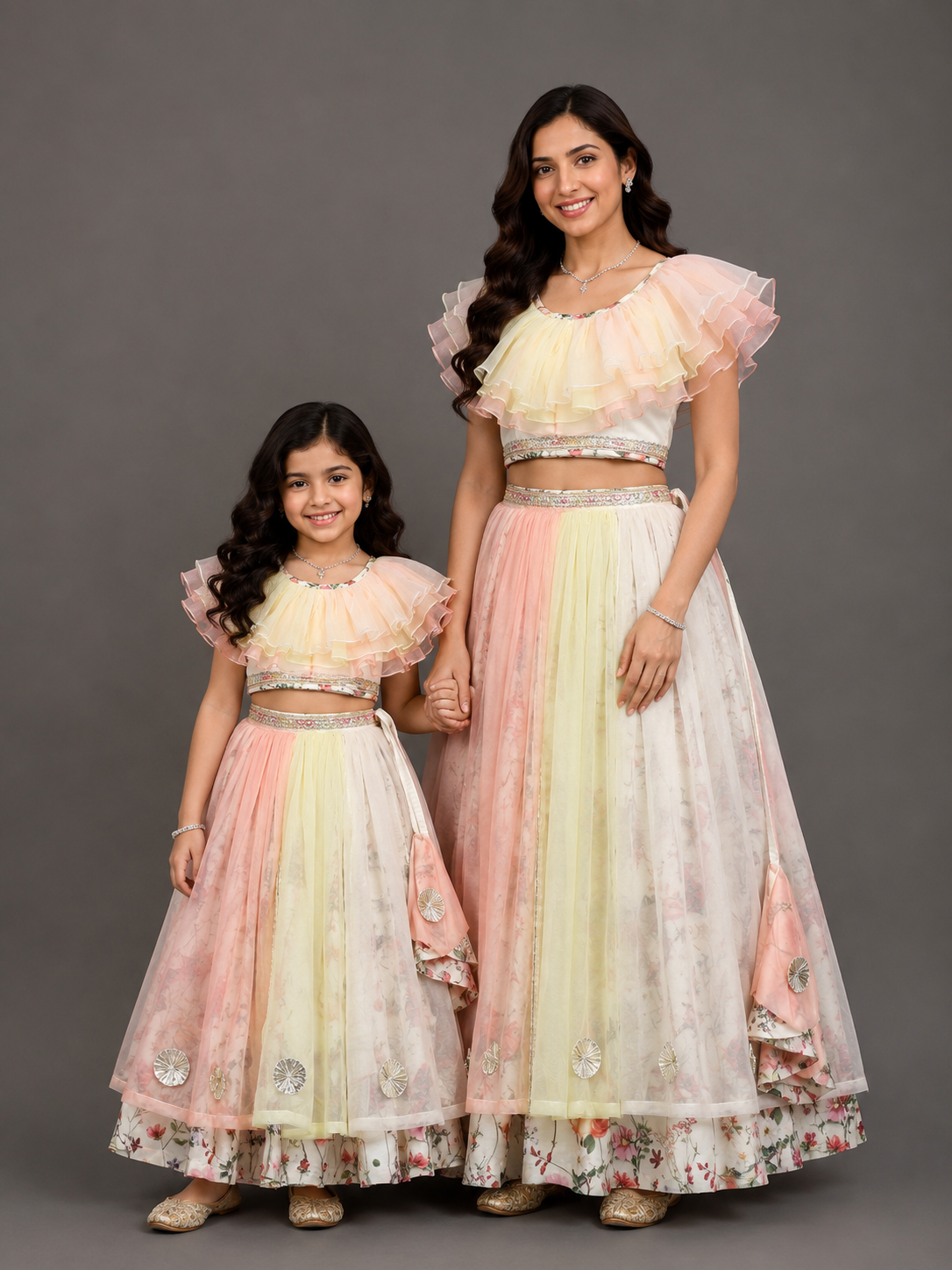 Multi Color Organza Frill with Printed lehnga set