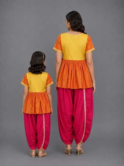 Ganpati Embroidered Orange Yellow Dhoti Set