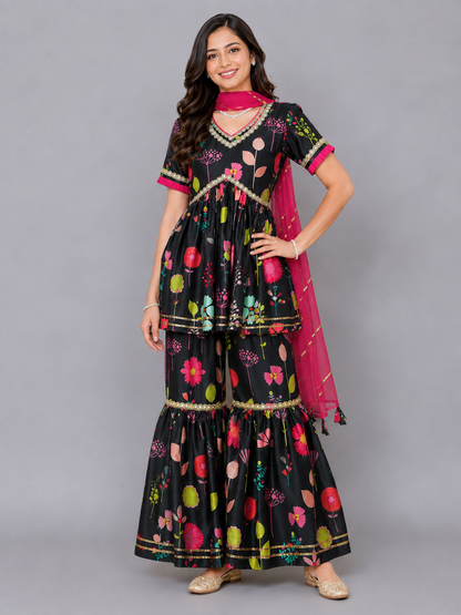 Black Print Multicolor Sharara set