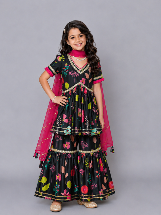 Black Print Multicolor Sharara set