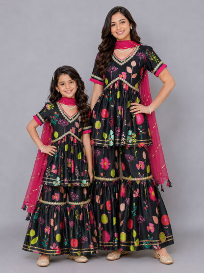 Black Print Multicolor Sharara set