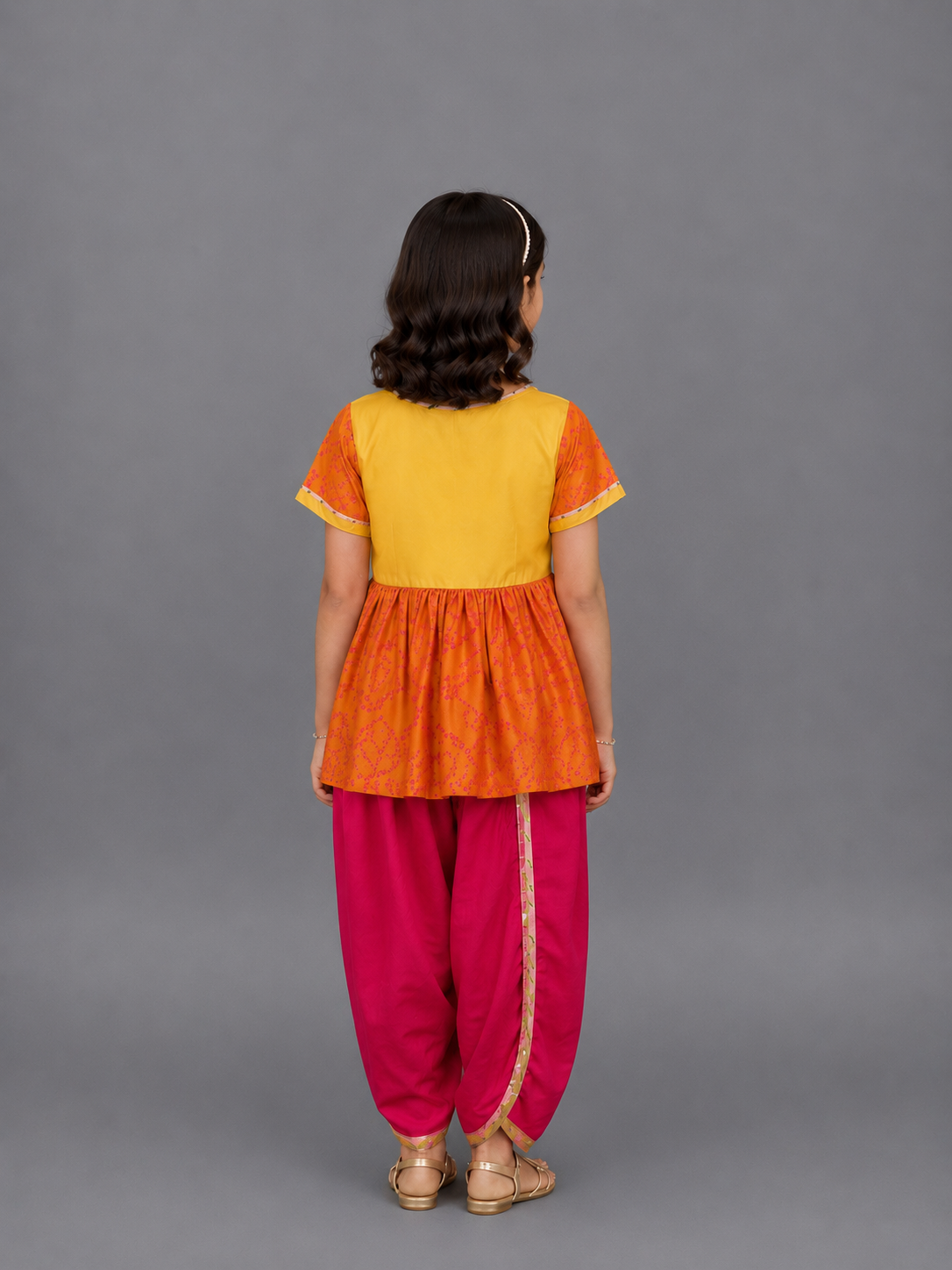 Ganpati Embroidered Orange Yellow Dhoti Set