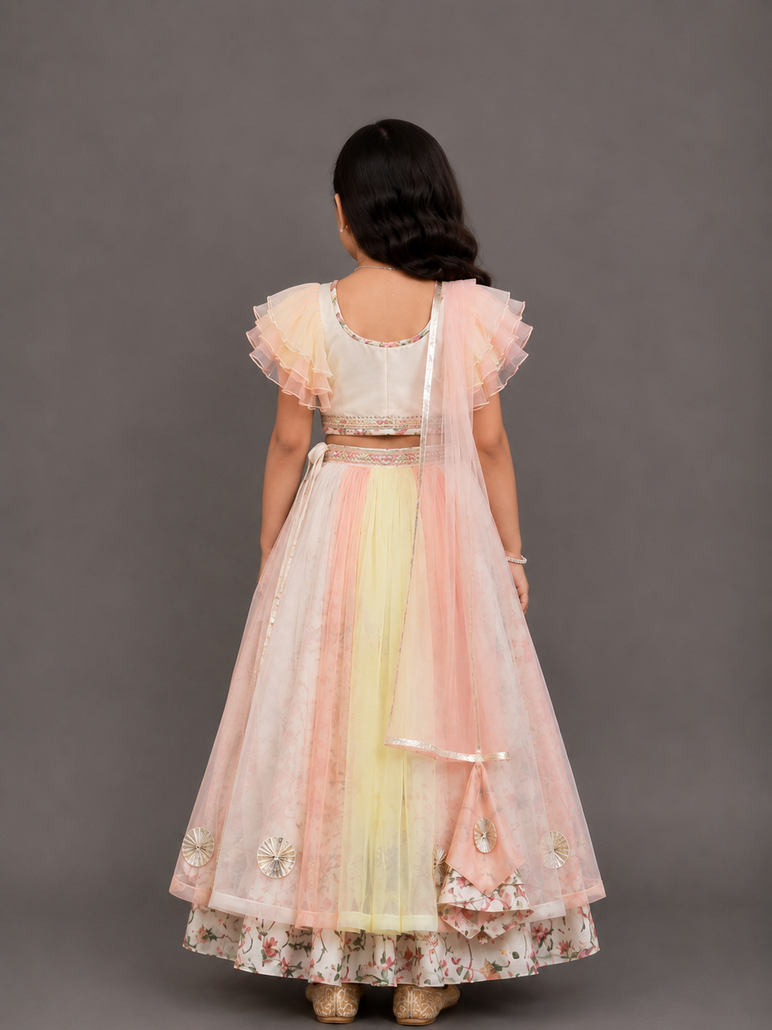 Multi Color Organza Frill with Printed lehnga set