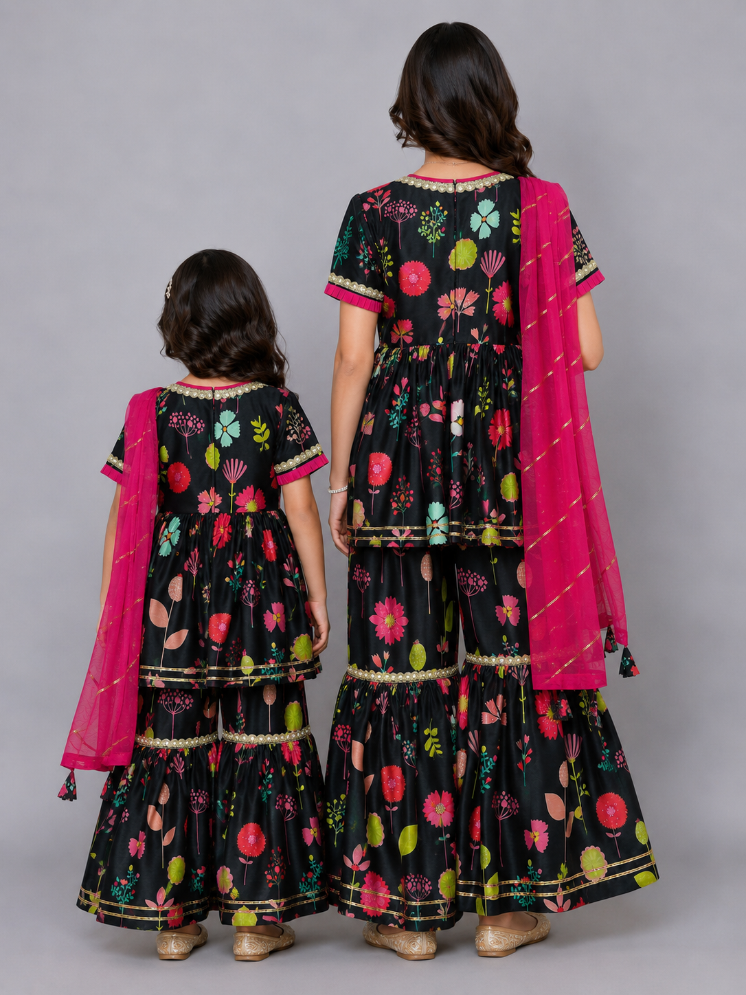 Black Print Multicolor Sharara set