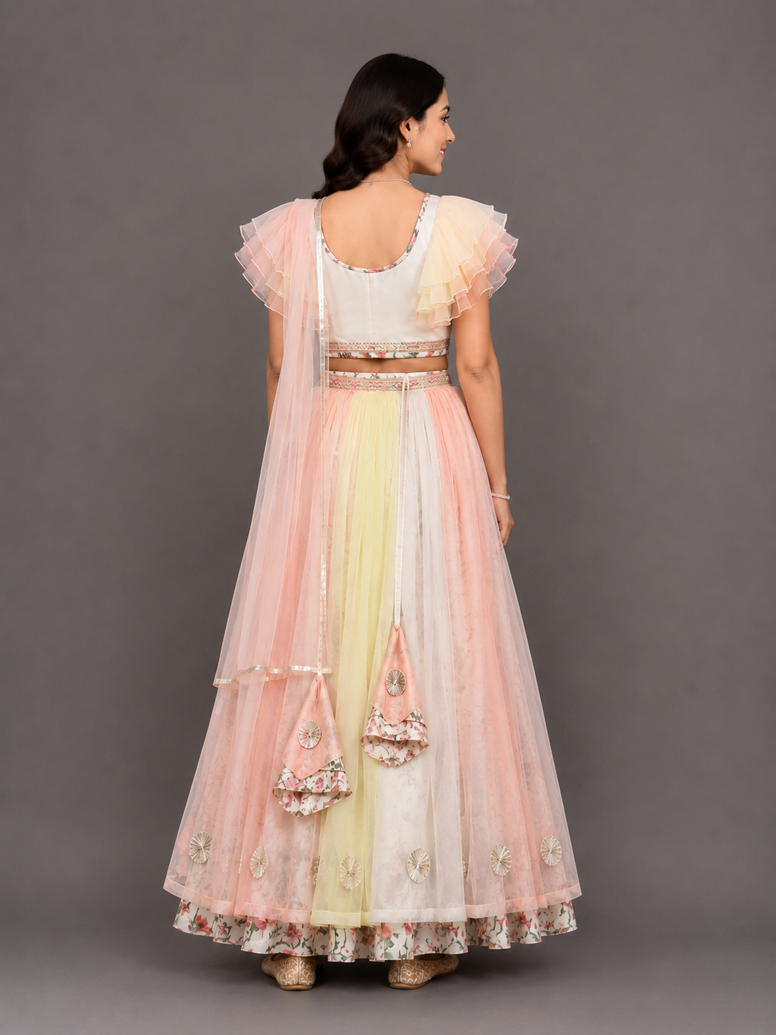 Multi Color Organza Frill with Printed lehnga set