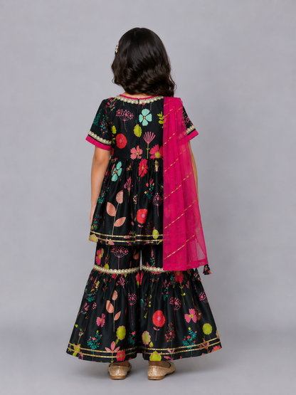 Black Print Multicolor Sharara set