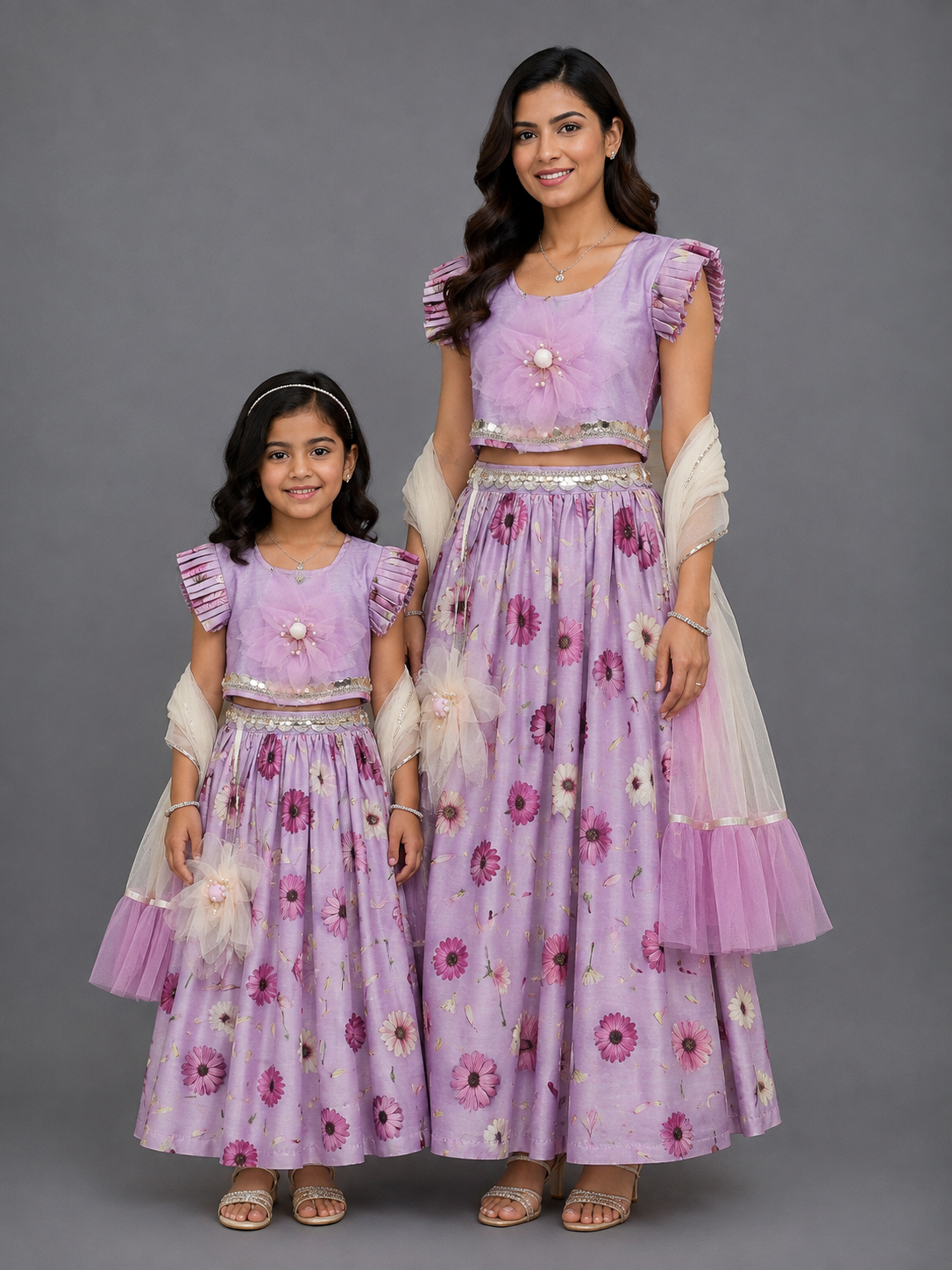 Light Purple 3d Flowers Lehnga Set