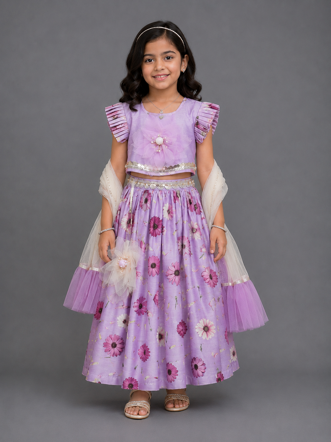 Light Purple 3d Flowers Lehnga Set