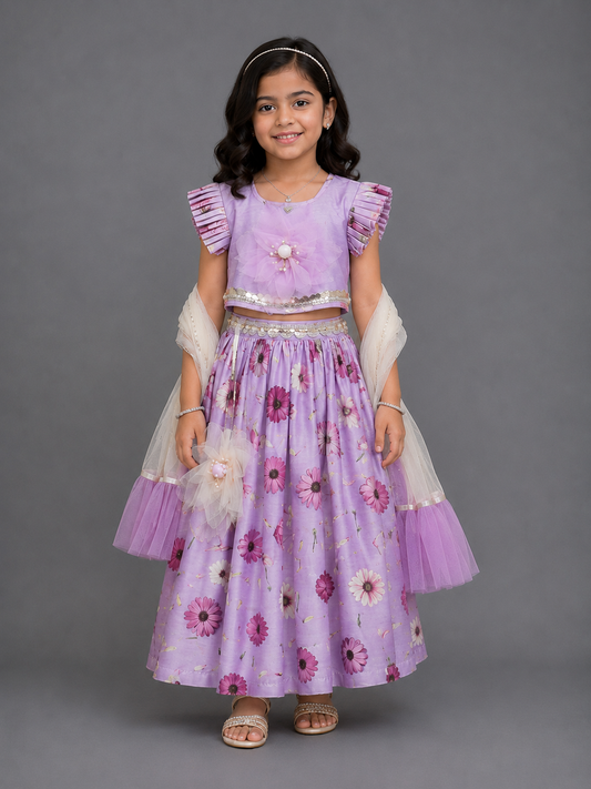 Light Purple 3d Flowers Lehnga Set