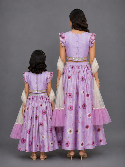 Light Purple 3d Flowers Lehnga Set