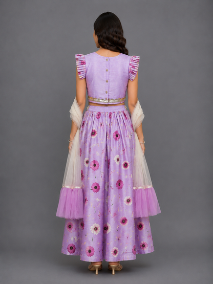 Light Purple 3d Flowers Lehnga Set