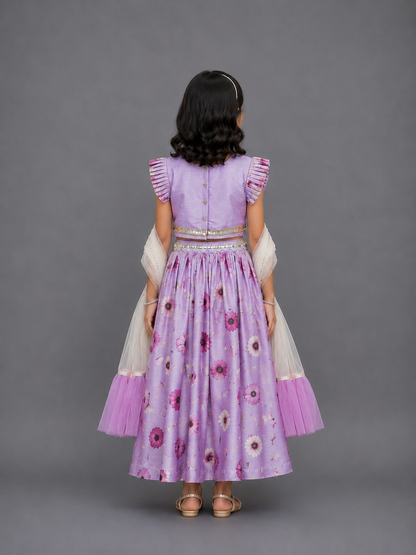 Light Purple 3d Flowers Lehnga Set