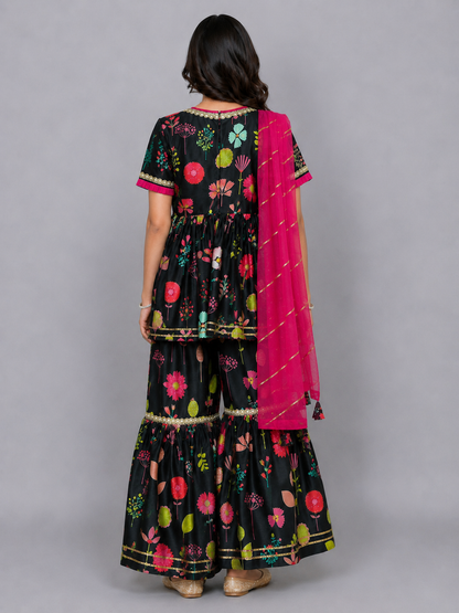 Black Print Multicolor Sharara set