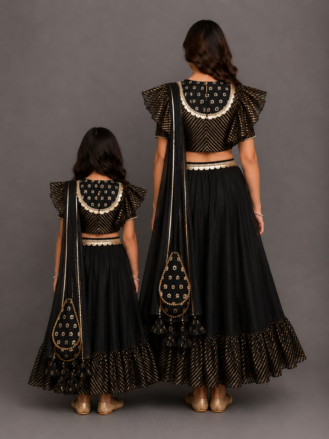 Black chanderi frill lehnga set