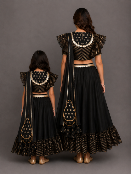 Black chanderi frill lehnga set