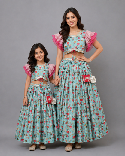 Green Bees Printed Lehnga set