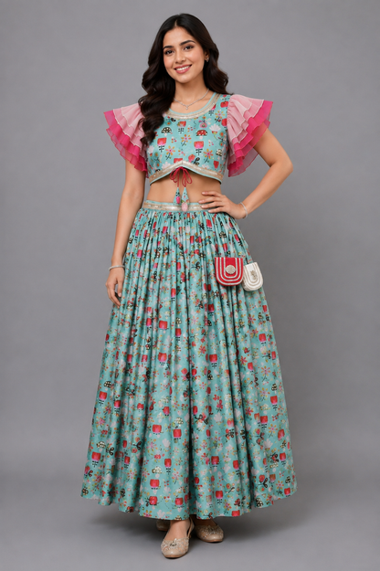 Green Bees Printed Lehnga set