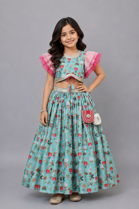 Green Bees Printed Lehnga set