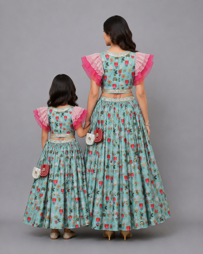 Green Bees Printed Lehnga set