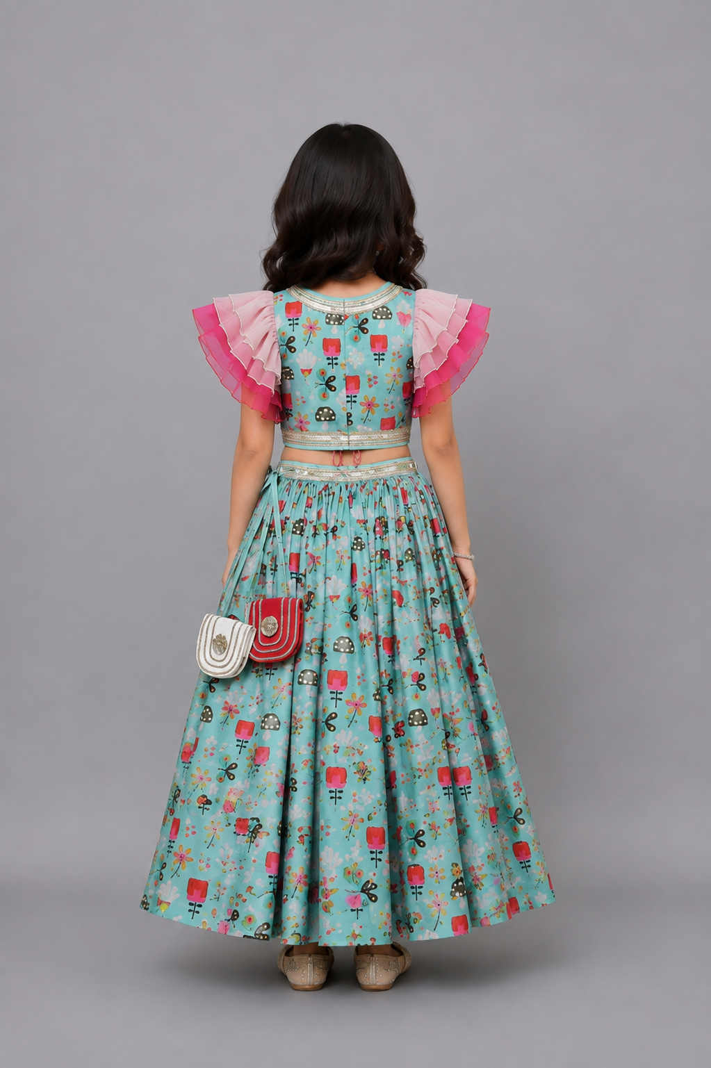 Green Bees Printed Lehnga set