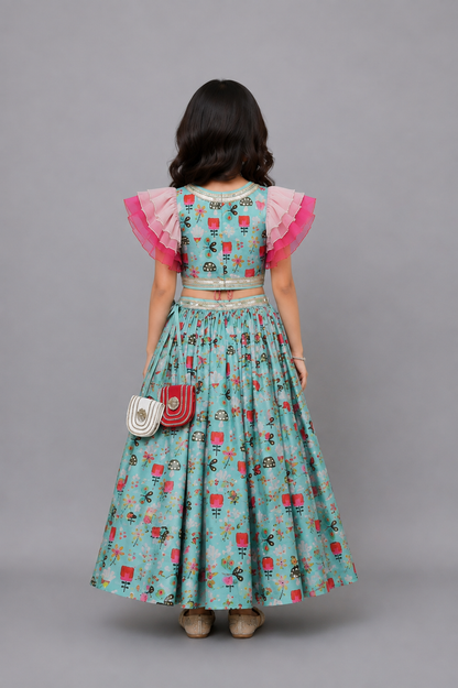Green Bees Printed Lehnga set