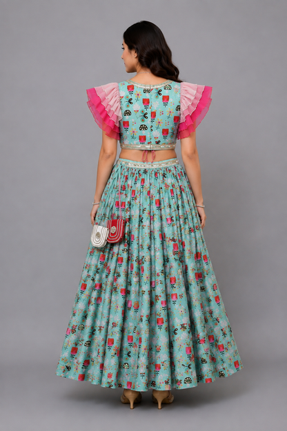 Green Bees Printed Lehnga set