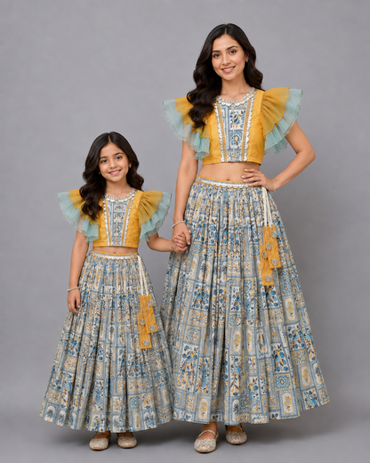 Orange Parrot Printed Lehnga set