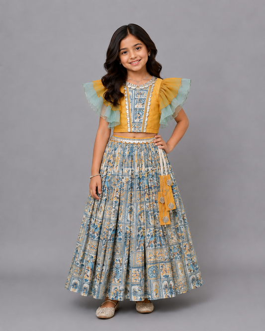 Orange Parrot Printed Lehnga set
