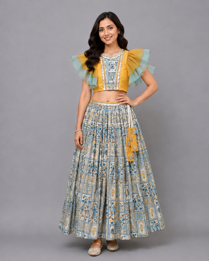 Orange Parrot Printed Lehnga set