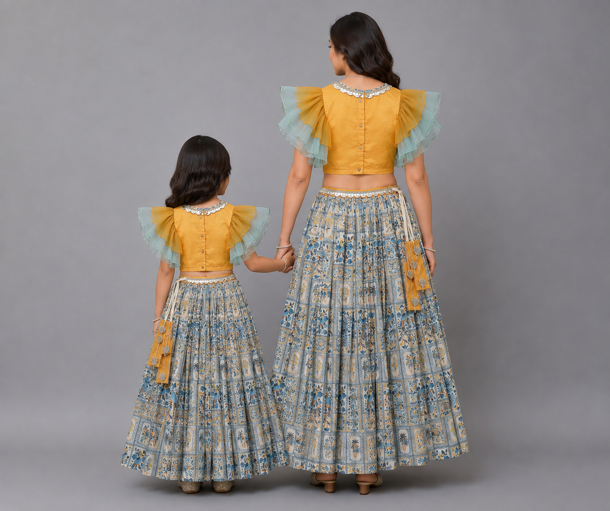 Orange Parrot Printed Lehnga set