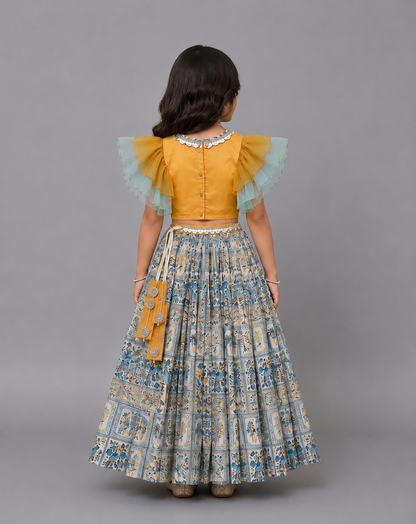 Orange Parrot Printed Lehnga set