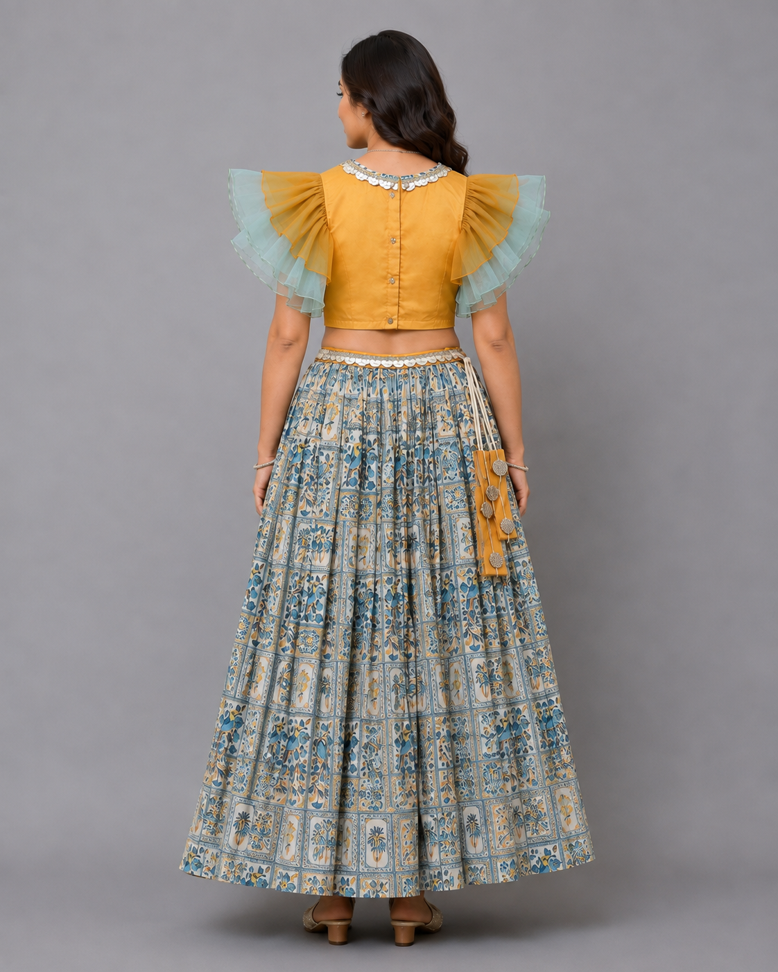 Orange Parrot Printed Lehnga set