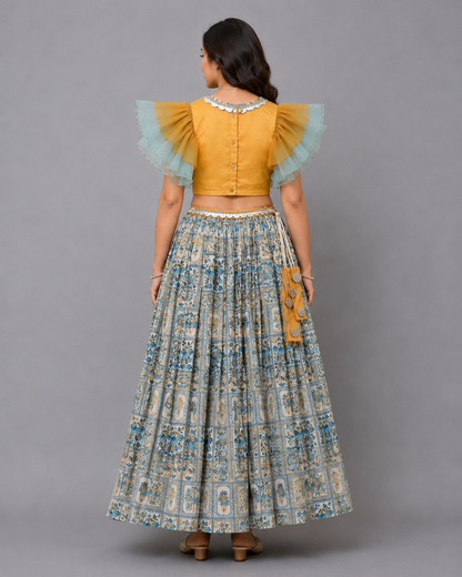 Orange Parrot Printed Lehnga set