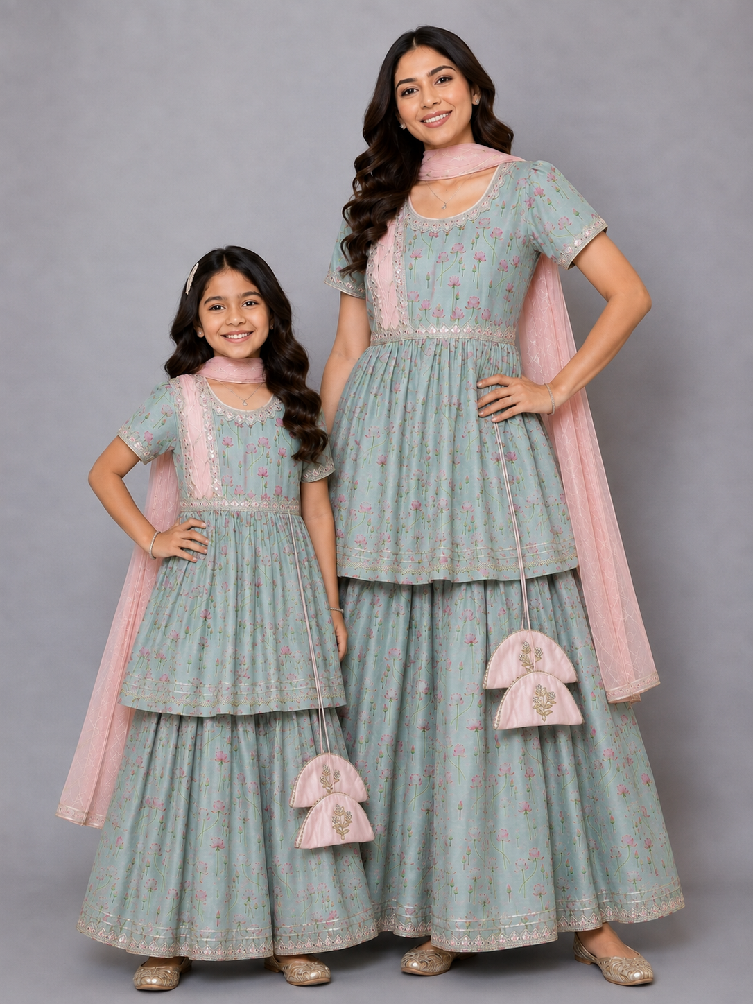 Green Lotus Print Lehnga Set