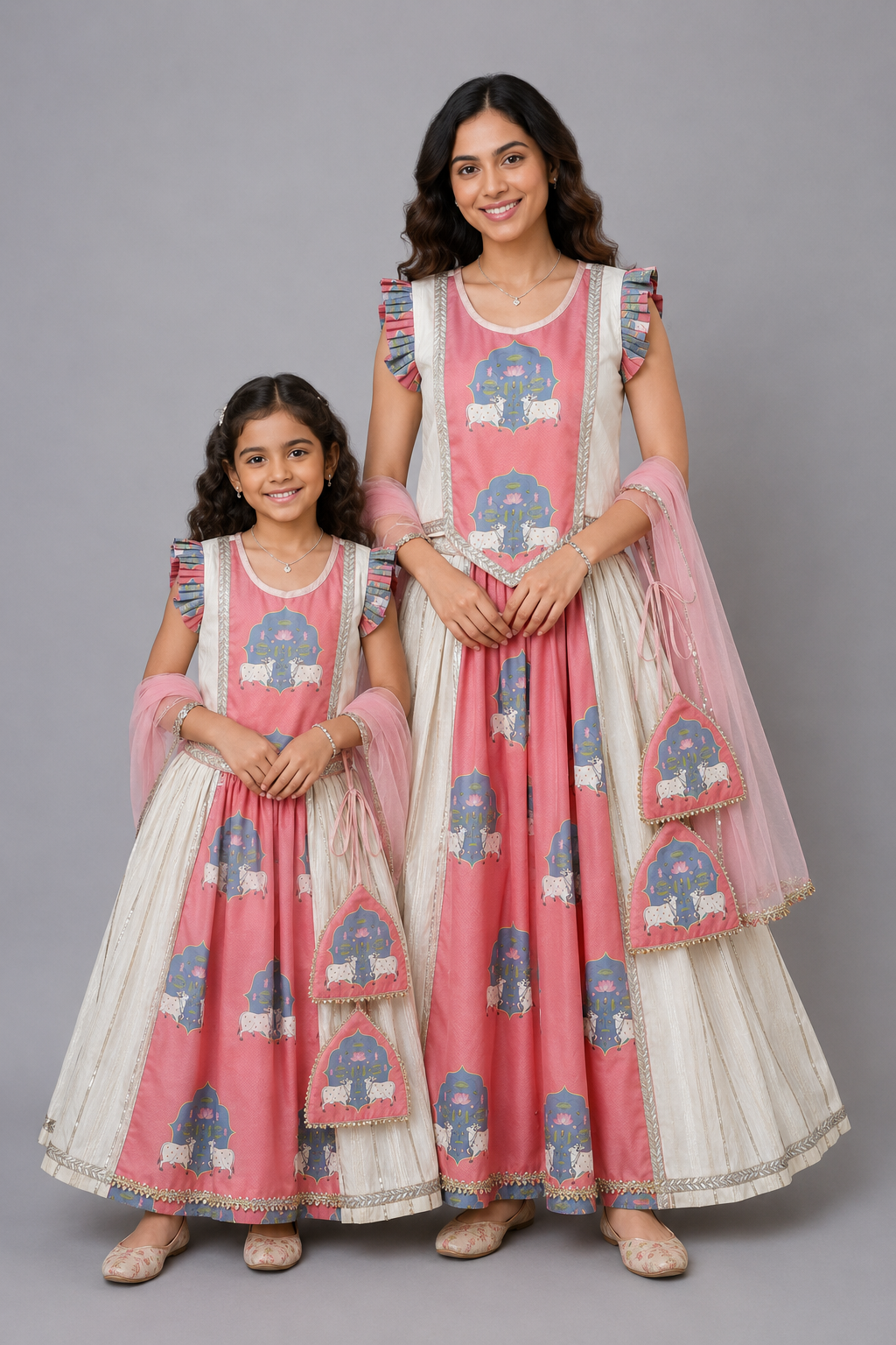 Cow printed Pink and off white lehnga set