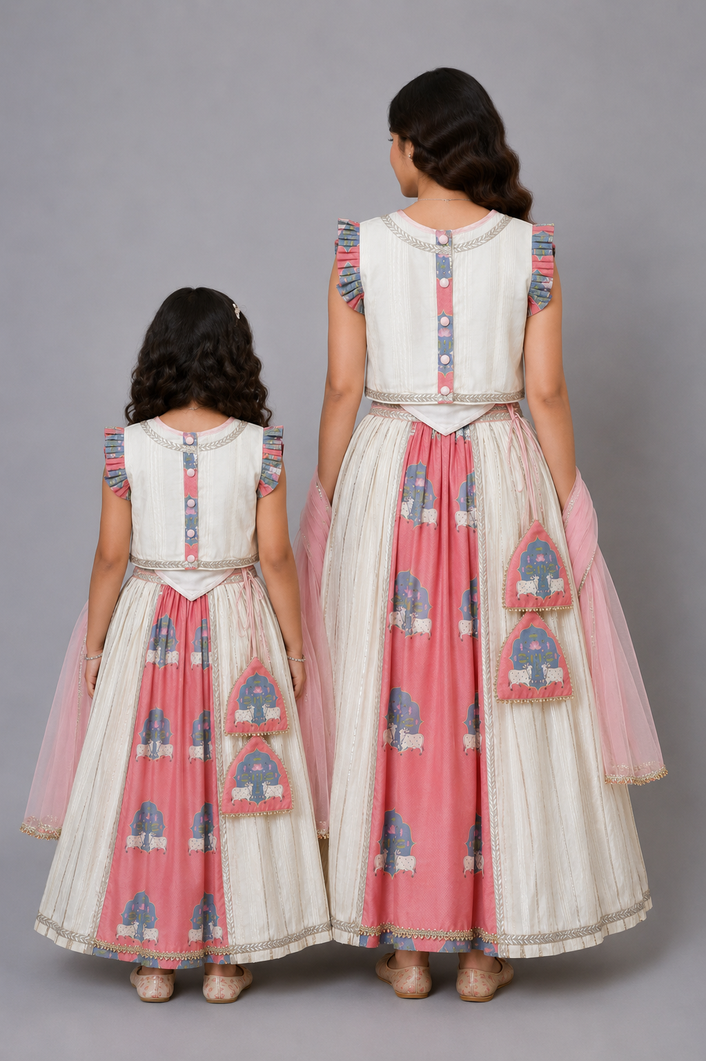 Cow printed Pink and off white lehnga set
