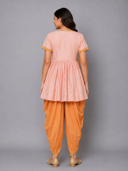 Brother Sister Peach Embroidered Dhoti set