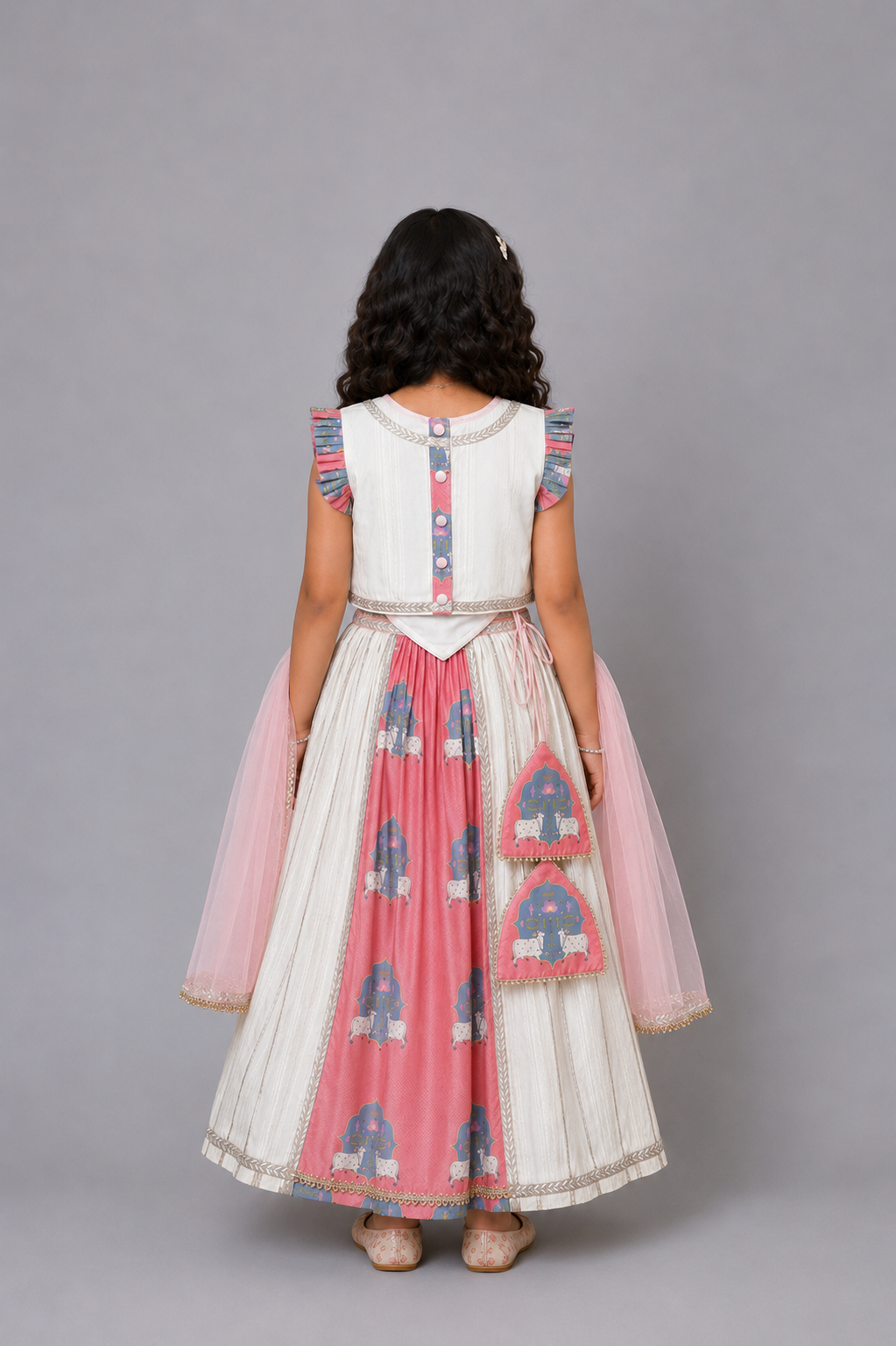 Cow printed Pink and off white lehnga set