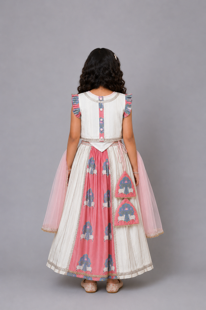 Cow printed Pink and off white lehnga set