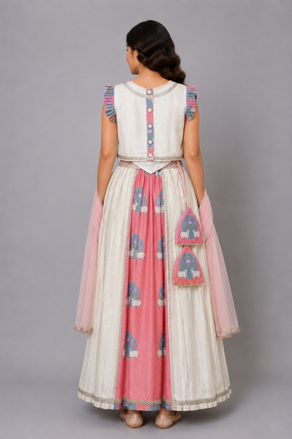 Cow printed Pink and off white lehnga set