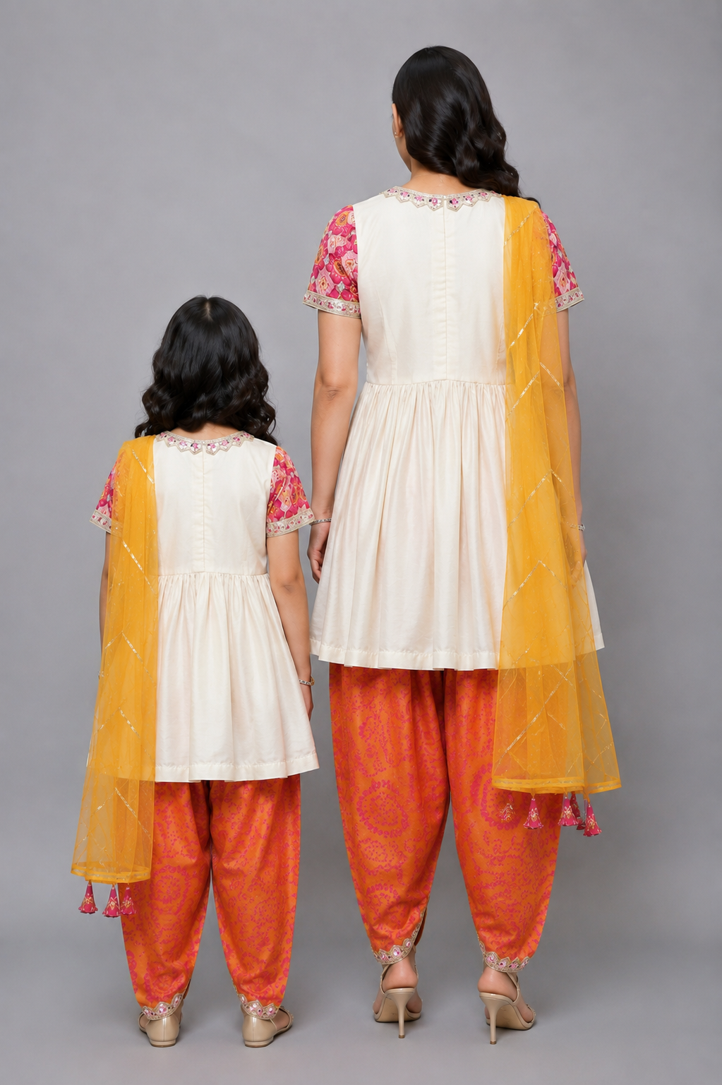 Pink Orange Bandhej Dhoti Set