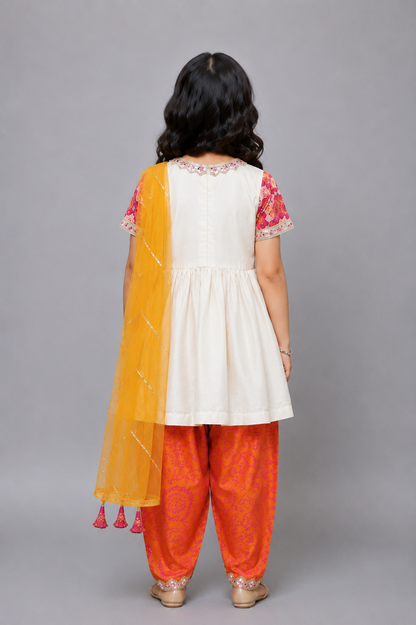Pink Orange Bandhej Dhoti Set