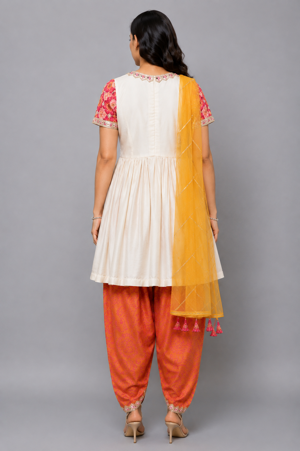 Pink Orange Bandhej Dhoti Set