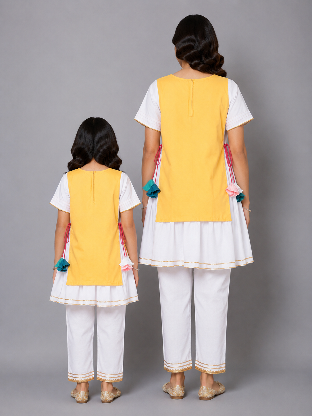 Kite Embroidered Yellow White frock Pyjama set