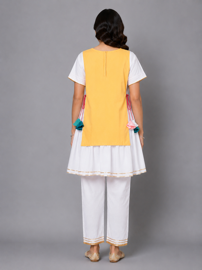 Kite Embroidered Yellow White frock Pyjama set