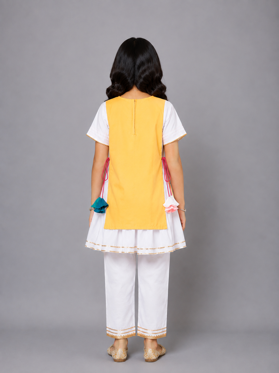 Kite Embroidered Yellow White frock Pyjama set