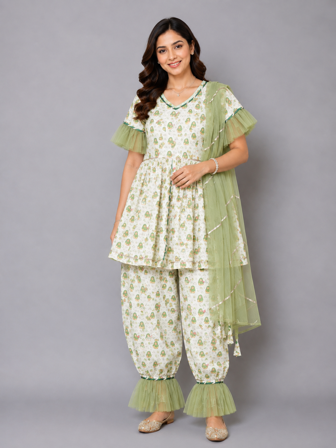 Eid Printed Kurta set with Attached Dupatta